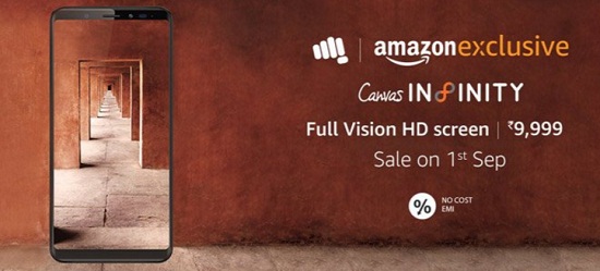India Desire : Micromax Canvas Infinity Price On Amazon & Flipkart @ Rs. 9999, Sale On September 8th Sep @ 2PM